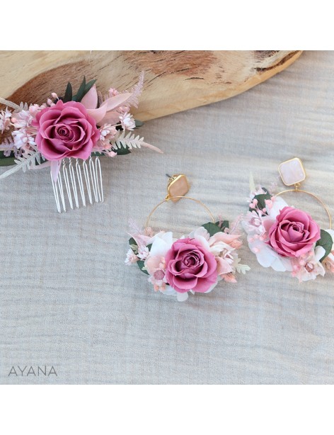 Boucles oreilles en fleurs eternelles Rosy