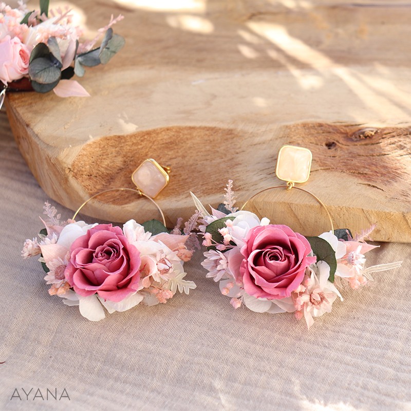 Boucles oreilles en fleurs Rosy