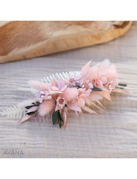 Peigne en fleurs sechees ROSA