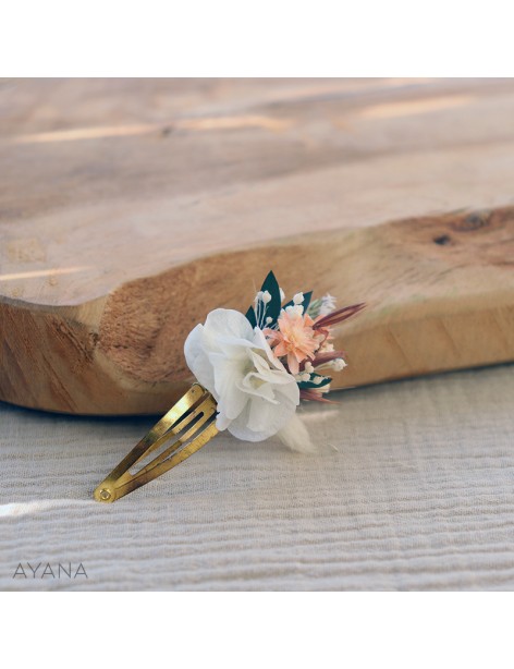 Barrette a cheveux clic clac en fleurs sechees ROSITA